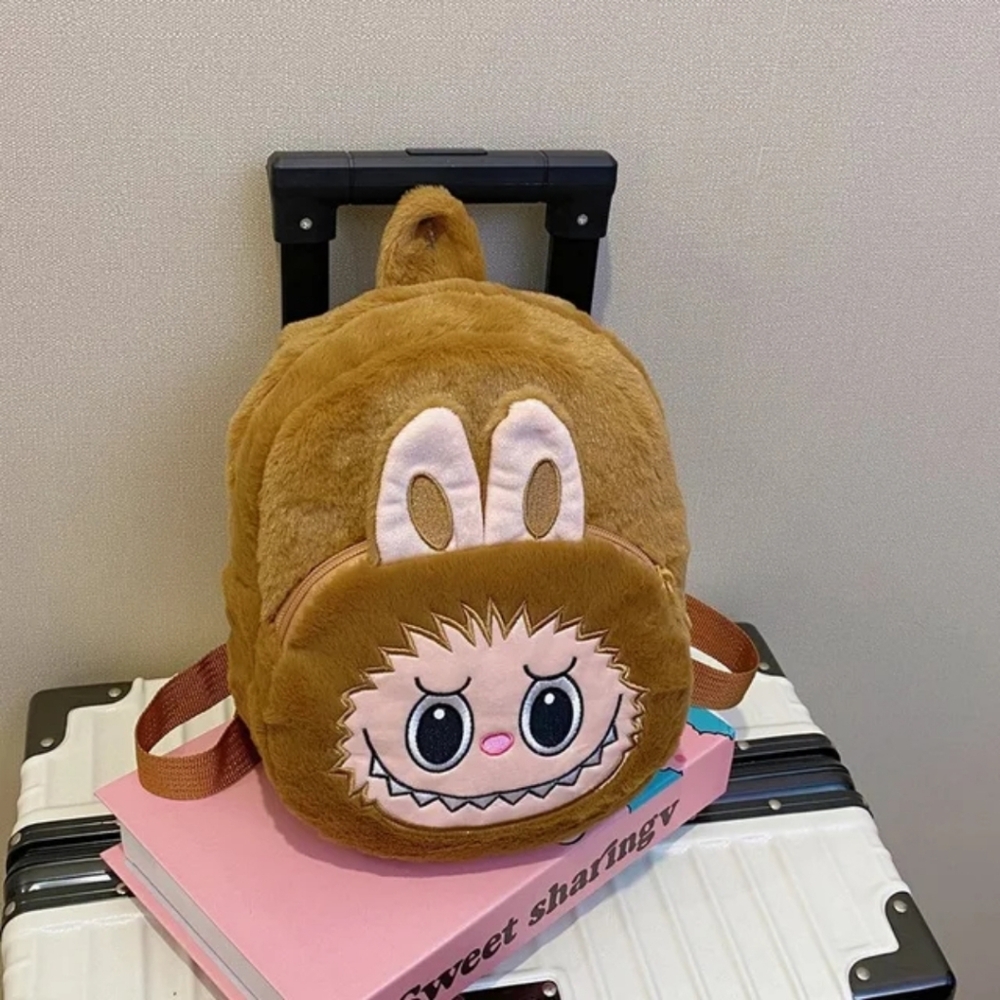 Light Brown Plush Cute For Kids Backpack Labubu Bag